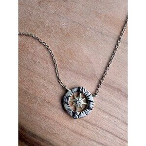 Compass Pendant Necklace In Sterling Silver With Delicate Chain 17 1/2"